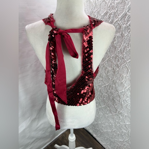 NWOT Free People Intimately Disco Fever Cami, Red Combo, Size Medium, Sequins - Picture 7 of 12